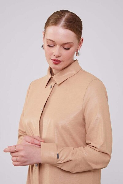 Levidor K.Beige Shirt Collar Airobin Fabric Tunic