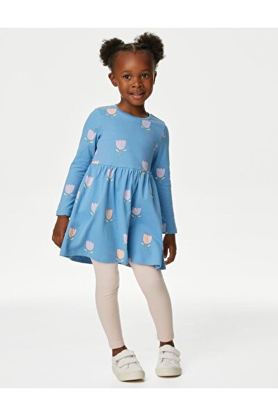 Marks & Spencer Saf Pamuklu Uzun Kollu Elbise (2-7 Yaş)