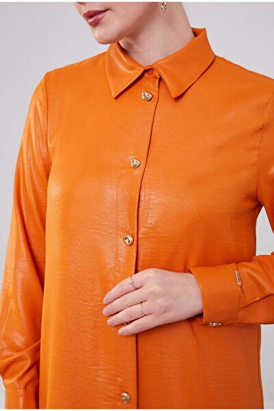 Levidor Kiremit Gömlek Yaka Airobin Kumaş Tunik