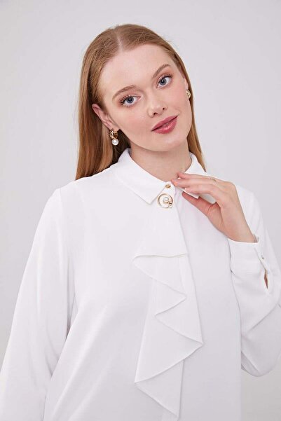 Levidor Μπλούζα με λεπτομέρεια καρφίτσας με κασκόλ Ecru