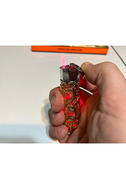 İNDİRİM CENTER Yeni Özel Tasarım Ejderha Desenli Işıklı Gazlı Lüx Çakmak