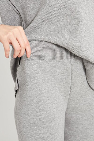 Irmak Kerekli Gray Polo Neck Women's Knitwear Set - Bottom and Top Set 1307