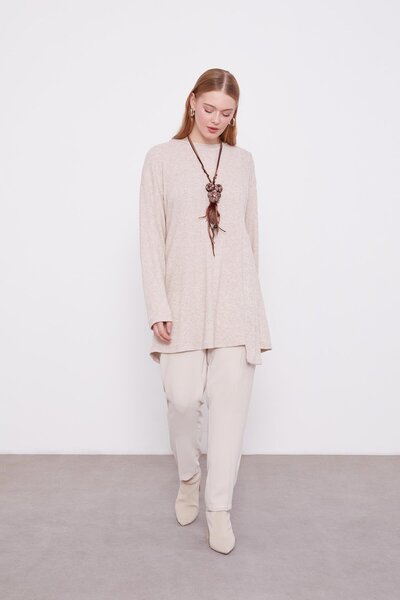 Levidor Beige Ethnic Necklace Corduroy Cashmere Tunic