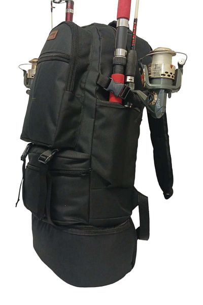 ROWAN ÇANTA Black, Waterproof Fabric Camping Fishing and Travel Backpack with Thermal Bottom Compartment 70*34*27 cm