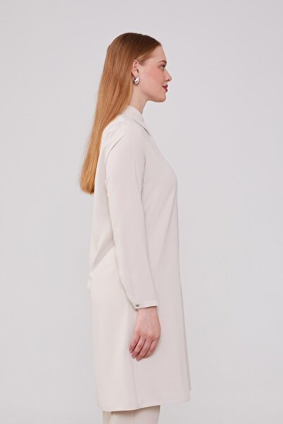 Levidor Beige Tunic with Hidden Button Detail
