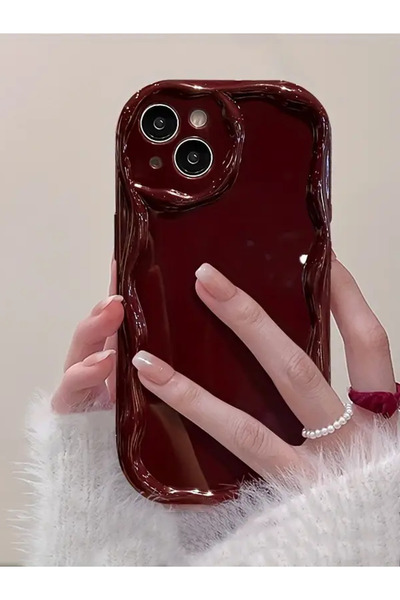 KVK PRİVACY İphone 15 Uyumlu Kılıf Dalgalı Kenarlı Şık Darbelere Karşı Dayanıklı Yumuşak Silikon Kapak Bordo