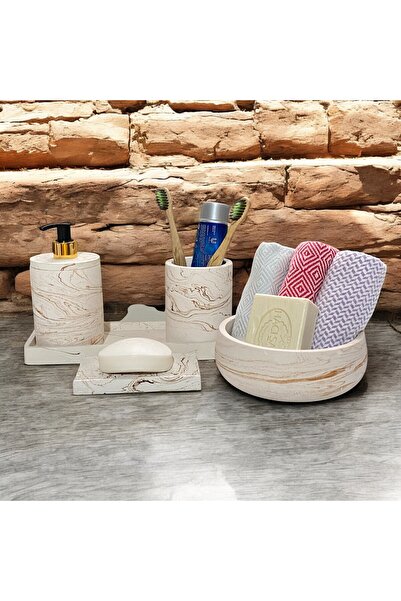 Chiko Mall Set de accesorii pentru baie din beton cu tematică de marmură natu...