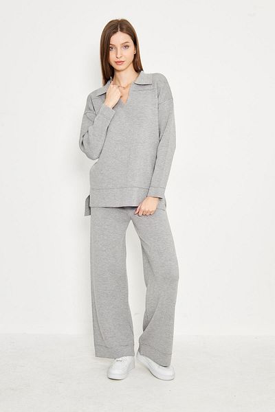 Irmak Kerekli Gray Polo Neck Women's Knitwear Set - Bottom and Top Set 1307