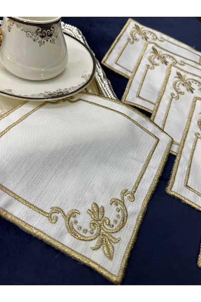 Home 6 Pieces of Embroidered Glazing Party Napkins - Presentation, Cocktail, Coffee Side and Coasters