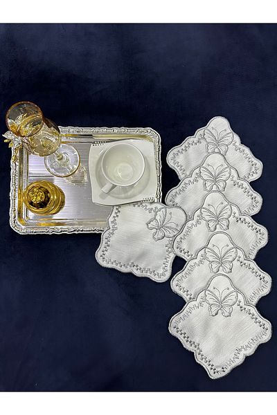 Home 6 Pieces of Embroidered Glazing Party Napkins - Presentation, Cocktail, Coffee Side and Coasters