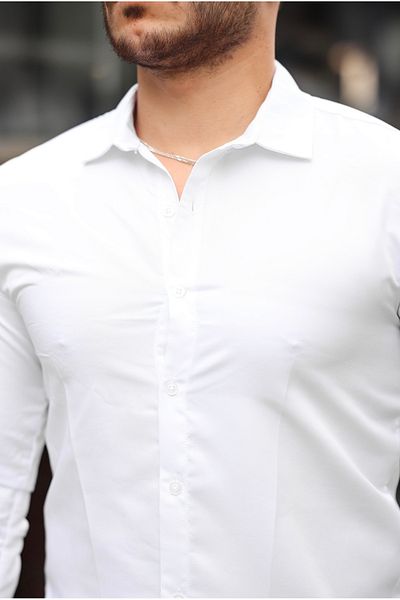 CAN Long Sleeve White Slim Fit Classic Collar Cotton Easy-Iron Shirt