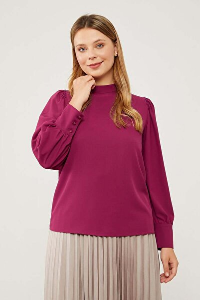 Levidor Φούξια μπλούζα σιφόν με κέντημα στους ώμους