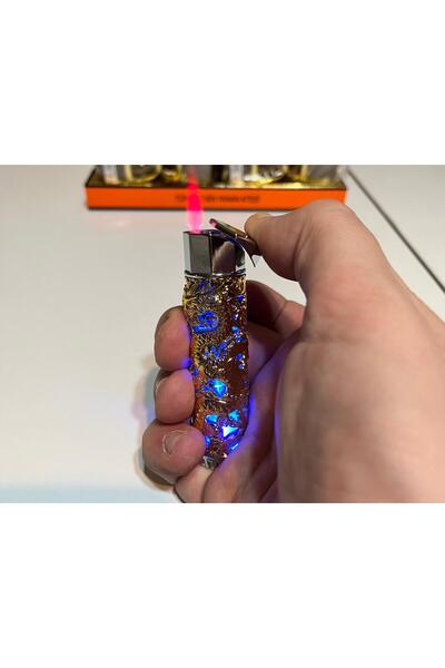 İNDİRİM CENTER Yeni Özel Tasarım Ejderha Desenli Işıklı Gazlı Lüx Çakmak