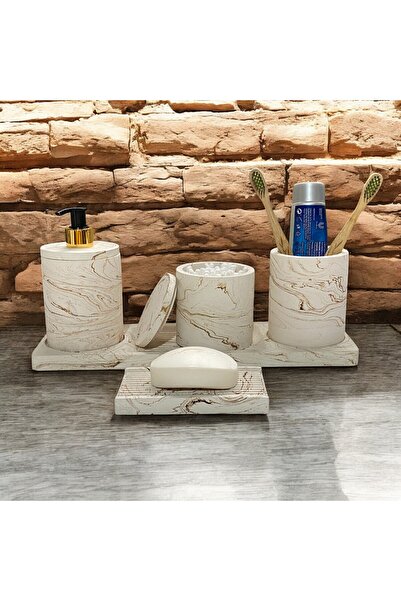 Chiko Mall Σετ αξεσουάρ μπάνιου από σκυρόδεμα με ριγέ μαρμάρινο σχέδιο (5 τεμάχια)
