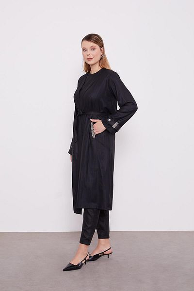 Levidor Set triplu kimono negru brodat Melange