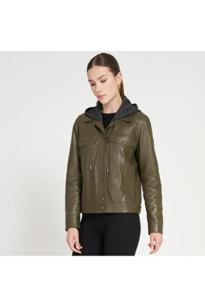 Desa Alicia Haki Kadın Deri Kapüşonlu Ceket
