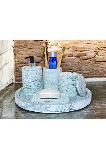 Chiko Mall Set de accesorii pentru baie din beton cu model de marmură rustică...