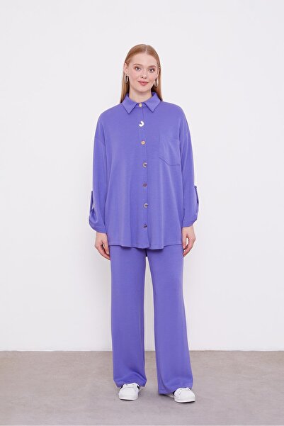 Levidor Purple Metal Button Detailed Tunic Set