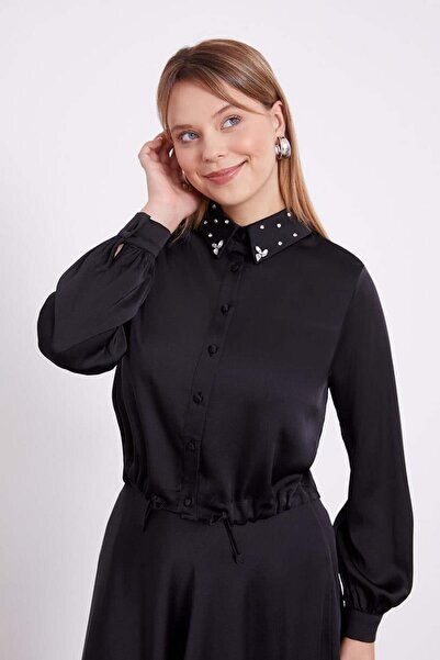 Levidor Černá sada saténové sukně se stahovací šňůrkou v pase