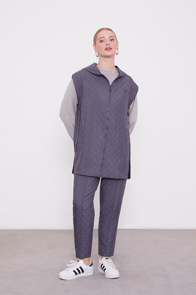 Levidor Anthracite Quilted Hooded Vest Double Suit
