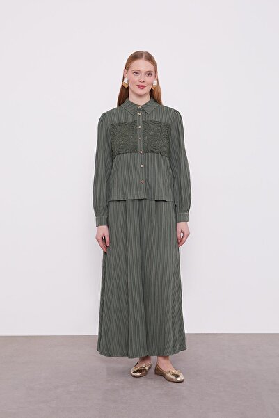 Levidor Khaki Embroidery Detail Skirt Set