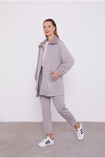 Levidor Gray Knitted Motif Zipper Closure Sports Set