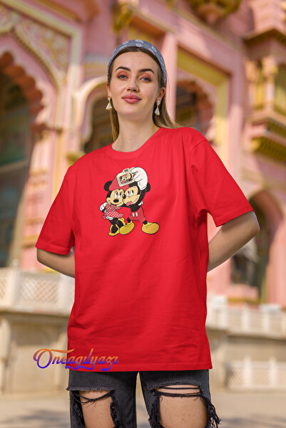 oneagılyazı Miki Maus Minni Maus Štampano Oversize kroj T-shirt