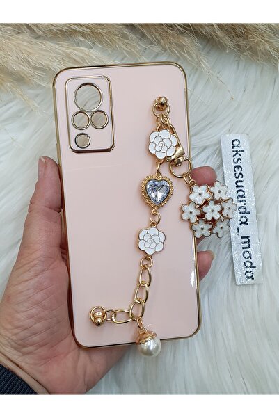 Aksesuarda Moda VİVO V21E UYUMLU ÇİÇEKLİ TAŞLI LAZER KESİM PARLAK KILIF