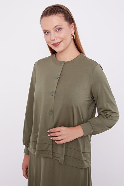 Levidor Khaki Button Closure Skirt Suit