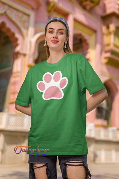 oneagılyazı تي شيرت كبير الحجم مطبوع عليه مخالب وردية