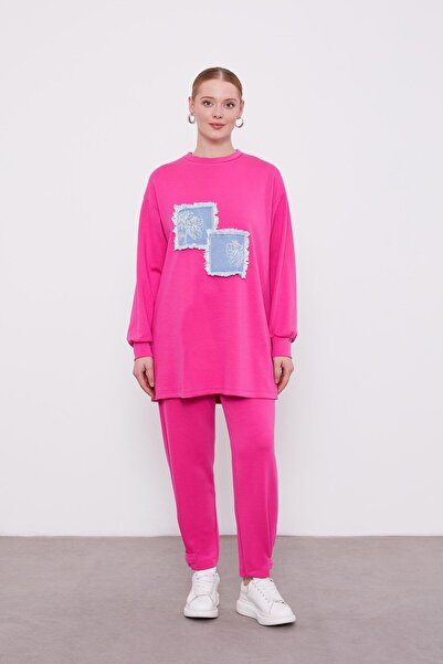Levidor Fuchsia Denim Detailed Sport Suit