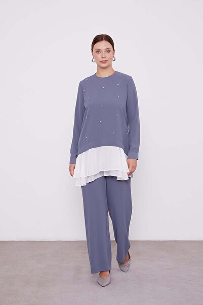 Levidor Anthracite Chiffon Detailed Tunic Suit