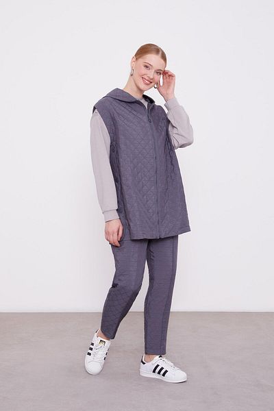 Levidor Anthracite Quilted Hooded Vest Double Suit