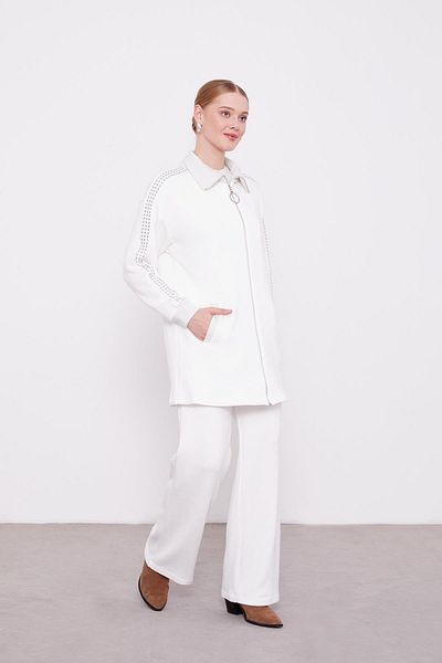 Levidor Ecru Handles Stone Embroidered Cashmere Double Suit