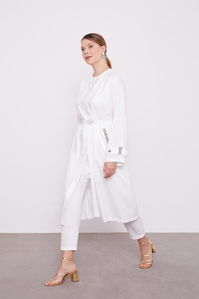 Levidor Τριπλό Σετ Κιμονό Μελανζέ Κεντημένο σε Εκρού