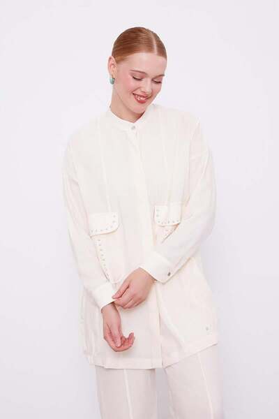 Levidor Ecru Stone Pocket Detailed Double Suit