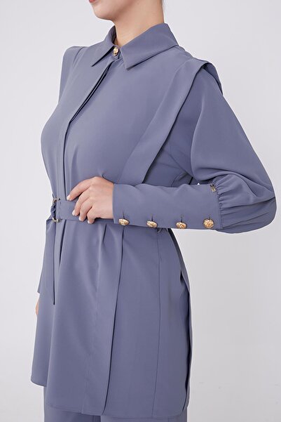 Levidor Σετ δύο τεμαχίων από σιφόν με λεπτομέρεια από ανθρακί ζώνη