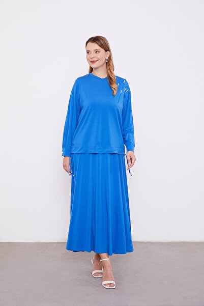 Levidor μπλε κοβαλτίου Σετ με φούστα με λεπτομέρειες από πέρλες