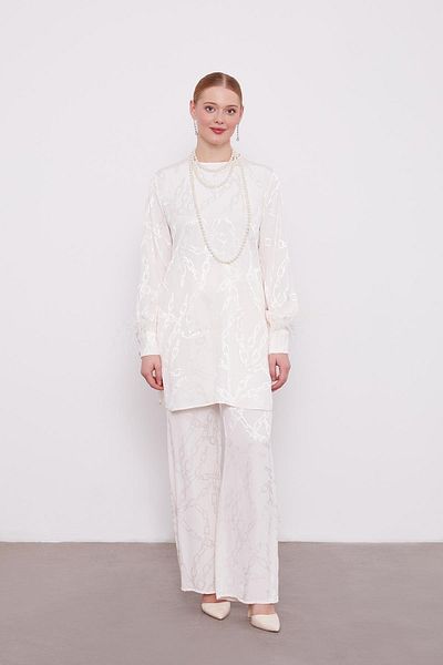 Levidor Ecru Jacquard Chain Pattern Double Set