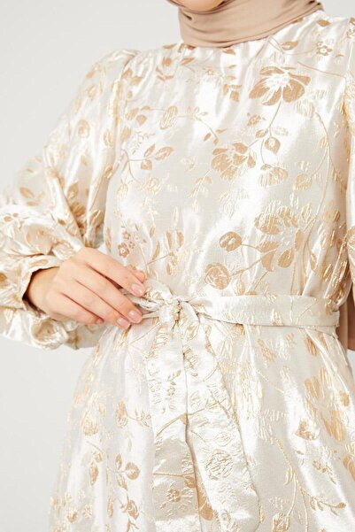 Levidor Μπεζ Ζακάρ Φόρεμα με μανίκια