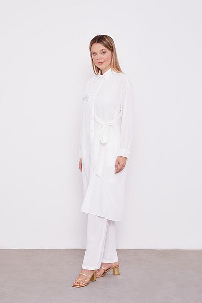 Levidor Ecru Side Tie Pleated Double Suit