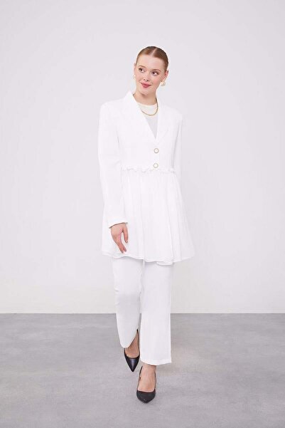 Levidor Ecru Shirred Waist Chiffon Jacket Set