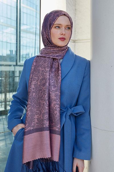Levidor Black-Pink Tasseled Ethnic Cashmere Silk Shawl