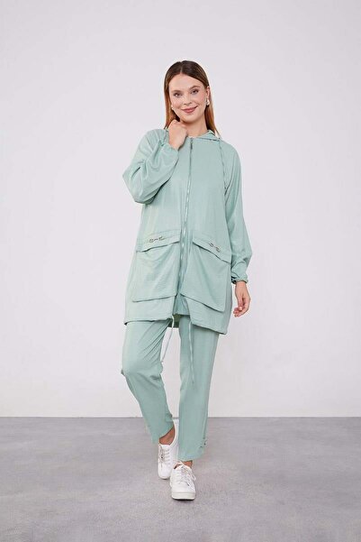 Levidor Mint Green Hooded Zipper Closure Sports Set