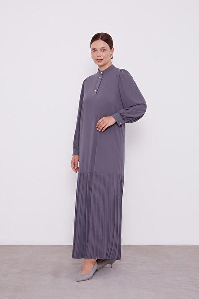 Levidor Φόρεμα από σιφόν με πλισέ με γιακά ανθρακί