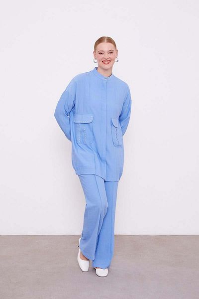 Levidor Blue Stone Pocket Detailed Double Suit