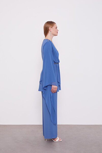 Levidor Indigo Stone Embroidered Chiffon Double Set