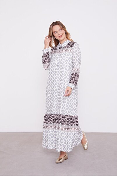 Levidor Gray S Pattern Shirt Collar Dress