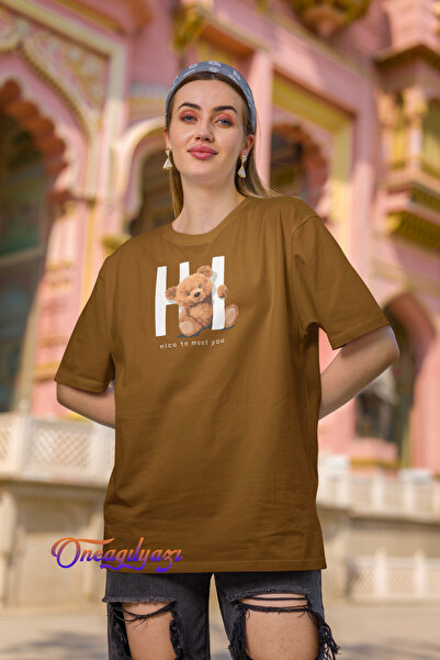 oneagılyazı Χαίρομαι που σε γνώρισα εμπριμέ μπλουζάκι Oversize