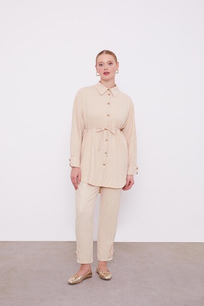 Levidor Bej Belden İp Bağlamalı İkili Takım